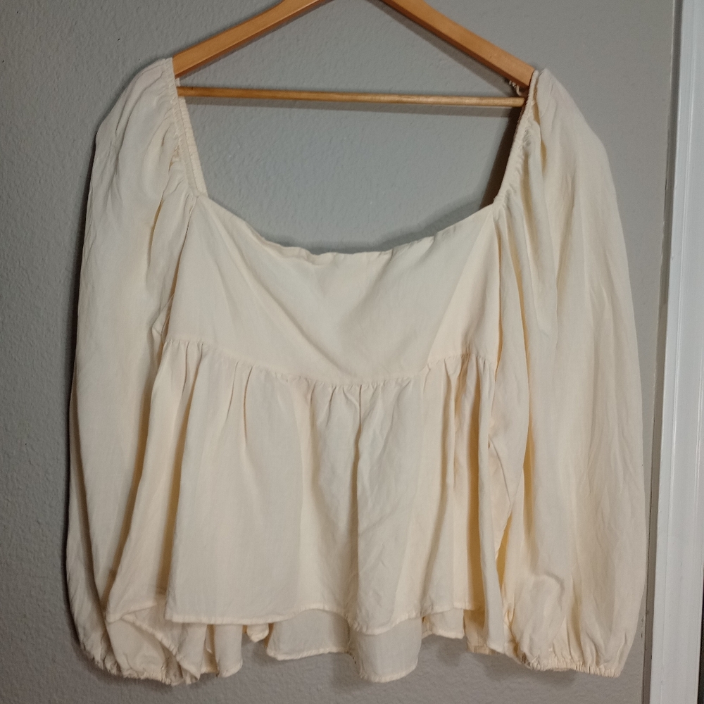 Anthropologie Lace babydoll Top In Cream Linen Blend Cottagecore Prairie - Picture 4 of 11